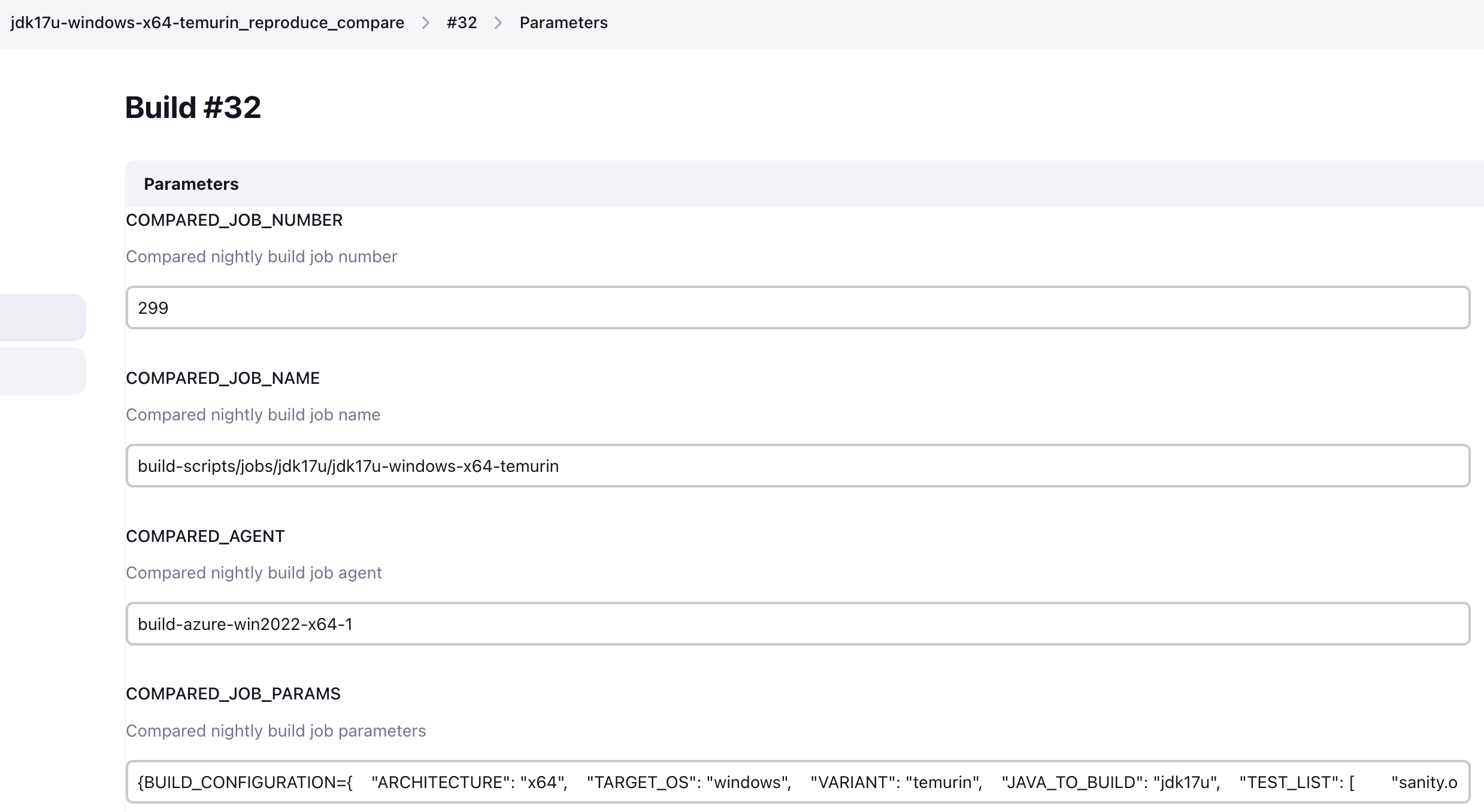 Build parameters